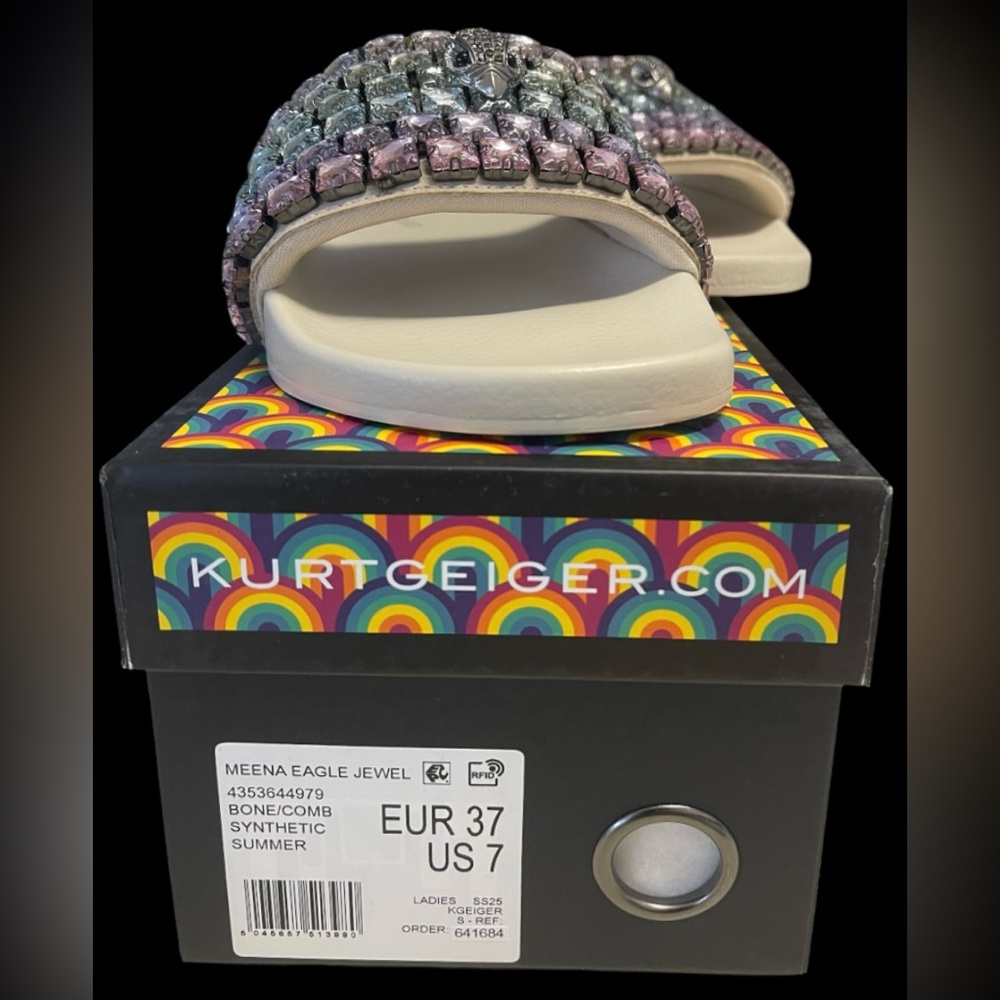 Kurt Geiger NIB Slide Sandals Meena Lg Pastel Crystals EagleHead w/Crystals Sz 7 - Picture 5 of 13